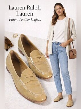 Ralph Lauren Patent Leather Penny Loafers Tan Size 9B